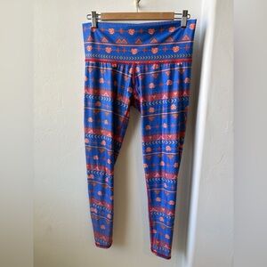 teeki Royal Blue Leggings with Orangish Red Print